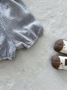 SHEIN 2pcs Set Young Boy Casual Countryside Vintage Gentleman Style Suspender Top And Pants