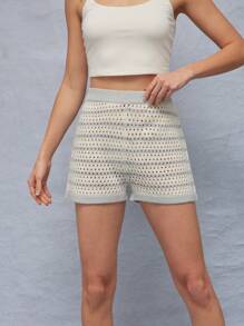 WESTFADE Spring Stripe Patterned High Rise Loose Fit Sweater Shorts Summer Beach Casual Cute Vacation - Multicolor - View 2