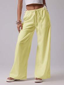 MUSERA Holiday Textured Linen Feel Tie Waist Trouser Ibiza Fits Summer Boho - Yellow - View 3