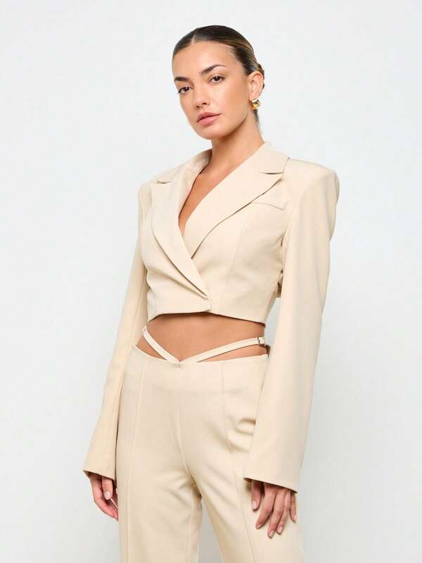 AiiRZ Blazer recortado de lujo profesional, diseño de espalda recortada de alta moda para oficina, fiesta, vestimenta formal, de uso moderno, con cinturillas a la cintura, hombros estructurados, para negocios