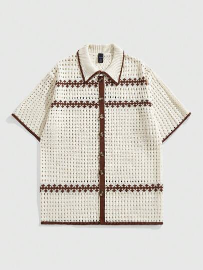 Street Life كنزة صوفية كاجوال مقطعة اللون للرجال على الطراز العطلات فتحة خارجية مصنوعة من التريكو