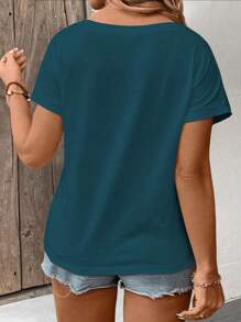 SHEIN VCAY Einfarbiges Lässig V-Ausschnitt Kurzarm T-Shirt in großen Größen, geeignet für den Sommer