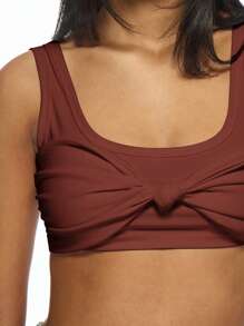 MISSGUIDED Atasan Tank Top Crop dengan Simpul Depan, Bralette Tanpa Lengan untuk Musim Panas, Yoga, Olahraga, Gym, Latihan Atletik, Pelatihan Dasar, Studio Tari, Kasual, Pakaian Sehari-hari, Pakaian Aktif Penting - Mocha Brown - View 6