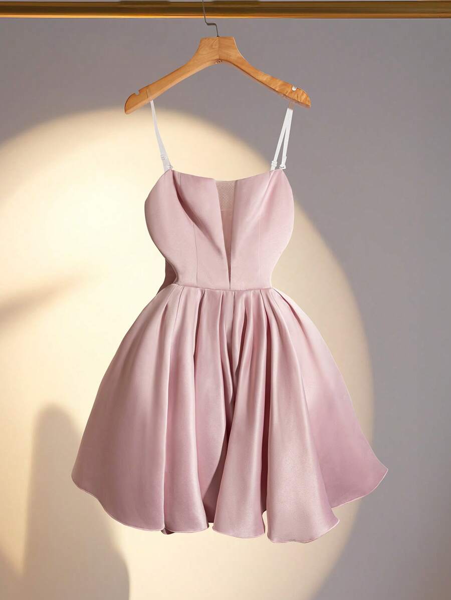 Modelyn Women's Mini Solid Color Backless Dress, Minimalist And Fashionable For Summer - Pink - View 1