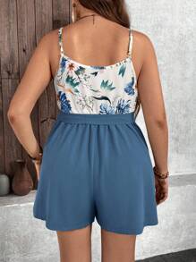 SHEIN Holidaya Plus Size Floral Print Belted Overall Jumpsuit, Casual Comfortable For Summer