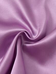 3 PiecesGirls' Purple Solid Color Satin Loose Sleepwear Set, Includes Short Sleeve Top, Shorts, And Pants, Comfortable And Casual For Spring/Summer - Mauve Purple - View 4