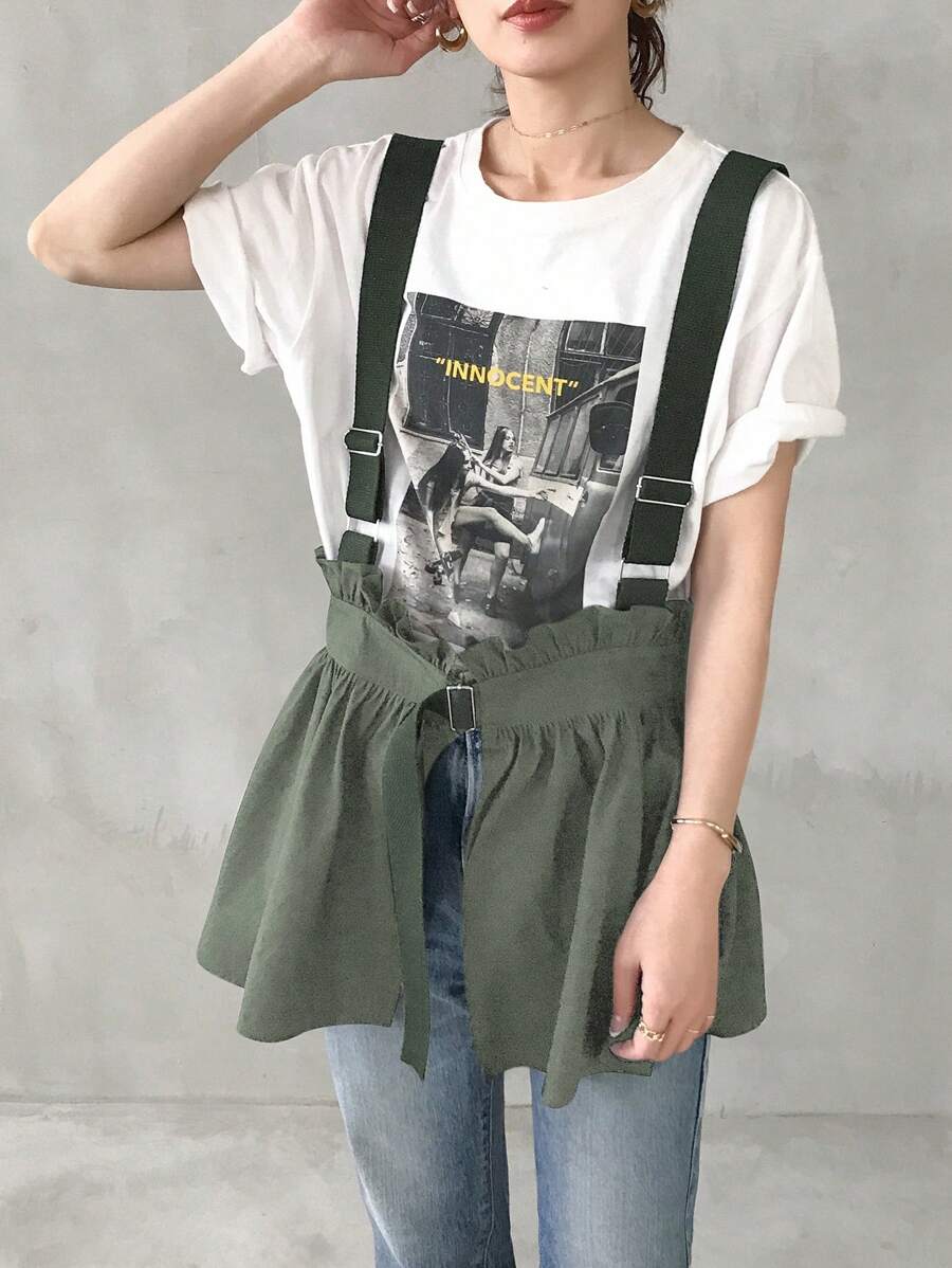 FRIFUL 女式荷叶边时尚背心,可内搭宽松轻便夹克 - 軍綠色 - 查看 1