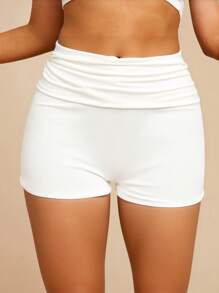 Glamine Pantaloncini estivi bianchi arricciati, pantaloncini a vita bassa, pantaloncini da uscire, pantaloncini per appuntamenti, pantaloncini da festa, pantaloncini per feste in piscina, pantaloncini casual