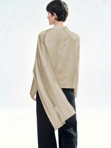 Aalyst 女士纯色立领拼接喇叭袖口宽松优雅衬衫