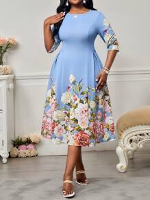 SHEIN Lady Abito elegante a maniche a lanterna da donna taglia forte, a tinta unita, scollo tondo, lungo e fluido, elegante per l'autunno e l'inverno. Abito lungo da donna taglia forte, a maglia, scollo tondo, maniche lunghe e ampi. Abito lungo da ballo in stile mascherata, con maniche lunghe, per occasioni formali. Abito lungo elegante da donna, adatto per feste di San Valentino, Capodanno, occasioni formali di lusso.