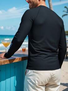 Manfinity VDAYZ Men's Swim Rash Guard Long Sleeve Shirt, Fashionable For Summer, Hawaiian - Black - View 2