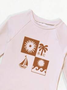 2pcs/Set Boys Fashion Casual Swimwear, Striped Swim Trunks + Solid Color Top, Suitable For Swimming, Beach, Vacation Young Boys 2 Pieces Young Boys Suit Set Young Sets Two Pieces Sets For Kids Two Pieces Set For Kids - Apricot - View 4