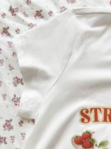 INAWLY Camiseta casual de manga corta con estampado de fresa y letras para mujer, camiseta de verano