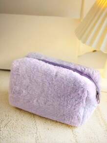 1 件可爱毛绒化妆包、学生铅笔盒、大容量收纳袋、旅行便携式铅笔盒拉链洗漱包女孩女生返校礼物、可爱多功能收纳袋、铅笔盒、化妆包，适用于学校、文具、化妆品、护肤品、画笔、返校、学校用品