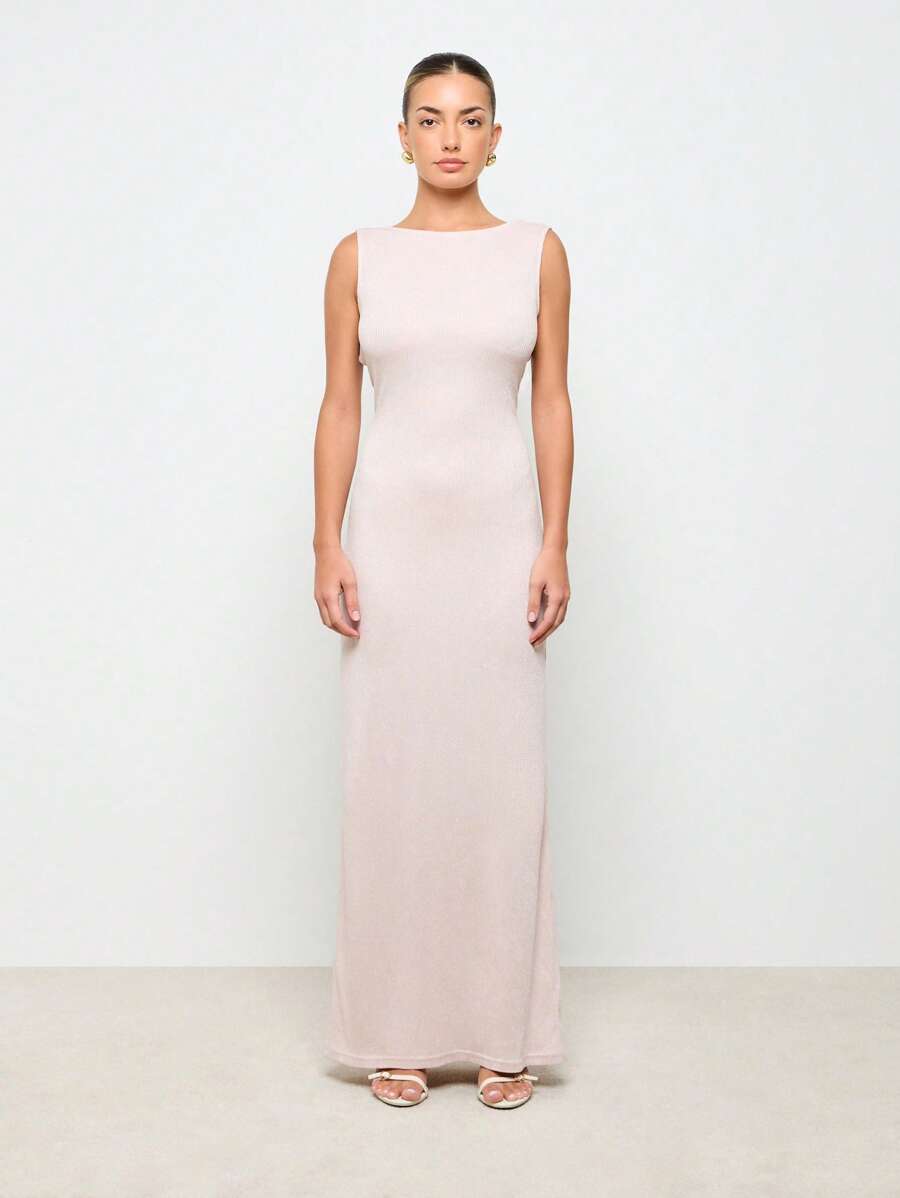 AiiRZ Backless Sparkle Knit Maxi Dress - Pink - View 1
