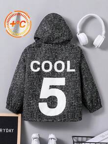 SHEIN 男小童字母圖案連帽加絨內裏外套 - 彩色 - 查看 1