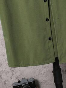 Conjunto de 3 piezas de ropa informal para adolescentes varones, incluye chaleco verde oliva, camiseta con estampado de letras y shorts utilitarios, adecuado para uso diario en verano