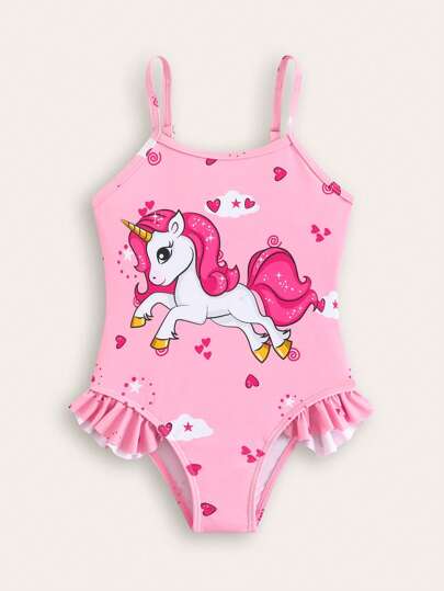 SHEIN Young Girl New Style Fashion Positioning Printed Camisole One-Piece Swimsuit Summer Holiday