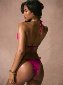 Musera Resort Bas de bikini avec garniture en anneau et triangle, élégant et sexy pour les vacances, l'été, la plage à Ibiza - Rose orangé - Voir 3