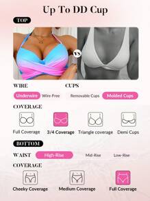 Swim DD+ Gradient Push-Up Bikini Swimsuit Set With Underwire, For Beach & Holiday - Multicolor - View 4