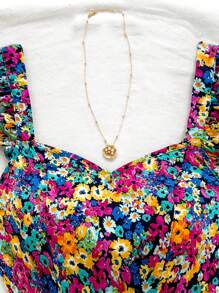 Soleia Top corto con estampado floral, tiras, espalda descubierta y ribete de volantes para mujer, perfecto para vacaciones y primavera