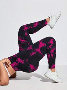 Seamluxe SHEIN Sport Plus Size Women Tie Dye Seamless High Waisted Sports Leggings, Yoga Pants