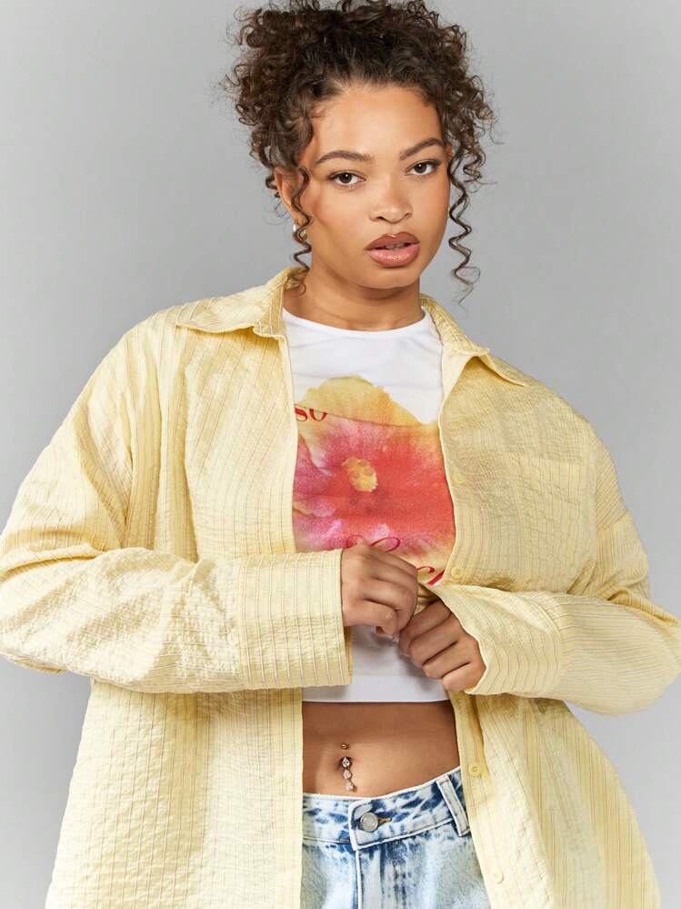MISSGUIDED PLUS Camisa holgada con botones, ligera para el verano y la primavera, con rayas, de manga larga, casual pero apropiada para la oficina, prenda para usar por capas, blusa con cuello, para uso diario - Multicolor - Añade 3