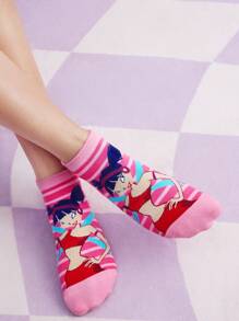 The Winx X SHEIN 6 đôi tất mắt cá chân họa tiết nhân vật hoạt hình dành cho nữ, tất gót chân mềm mại, thoáng khí, gia cố, phù hợp cho mọi mùa - Nhiều màu - Xem 8