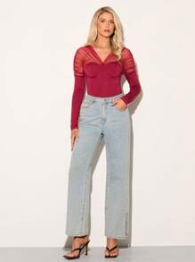 Glamine Women's Sexy See-Through Mesh Patchwork Bodysuit Fall Cloth For Women - Burgundy - View 6