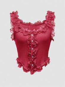 Lunelith SHEIN Lunessa Women Lace Knitted Stretchy Asymmetrical Hem Camisole Tank Top