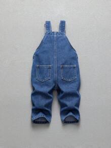 SHEIN Baby/Toddler Boys' Black Bear & Letter Embroidered Distressed Washed Denim Jeans - Medium Wash - View 2