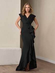 CLARA VERO Vestido de fiesta largo y con detalles de volantes para mujer