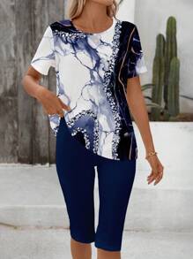 EMERY ROSE Set de 2 piezas de conjunto veraniego informal de mujer con estampado floral vintage