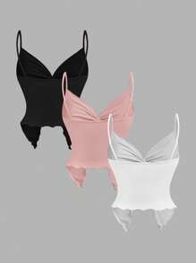 SHEIN EZwear Parte superior sin mangas con lazada y cruce frontal para mujeres, blusas lindas - Multicolor - Ver 2