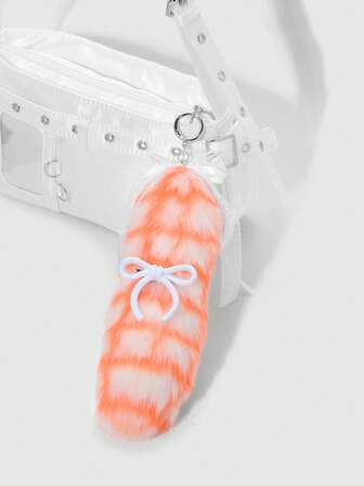 Grunge Punk 1 set Estilo Miu Versátil Dulce y Elegante Cola de animal de piel de imitación naranja + Clip de pelo con lazo de piel blanca Prendedores DIY Llavero Accesorio para bolso, adecuado para uso diario de mujeres/niñas, regalo de vacaciones