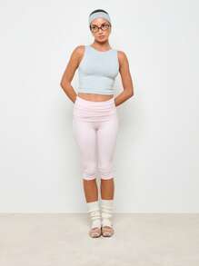 AiiRZ 褶饰七分紧身裤 - 淺粉色 - 查看 4