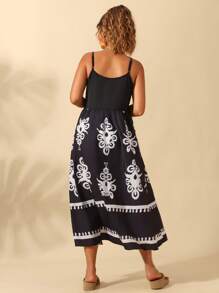 Breezaya Vestido casual de vacaciones para mujer de talla grande, con cuello en V sin mangas, estampado retro, combinación de materiales, remiendo, cintura, encaje floral, calado y abertura en el bajo, diseño ajustado. Nueva llegada del verano de 2025.