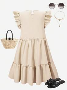 Vestido casual sólido sin mangas de moda para adolescentes, adecuado para el verano - Albaricoque - Ver 2