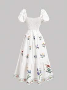 SHEIN MOD 女士印花波西米亚风连衣裙，适合度假、浪漫、夏季、海滩、西式、夏季、复活节、舞会、婚礼宾客、太阳裙、毕业礼服、生日礼服、演唱会、锐舞派对、下午茶等场合。 - 杏色 - 查看 6