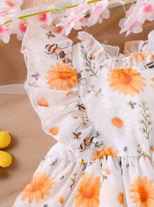 SHEIN 女婴夏季新款百搭碎花薰衣草蛋糕连衣裙 - 黃色 - 查看 4