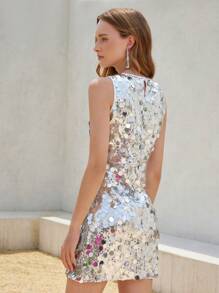 Aveloria Rosie New Silver Sequin Shiny Design High Waist Slim Fit Dress For Women Elegant Fashionable Style All Over Print For Summer Spring Fall Autumn