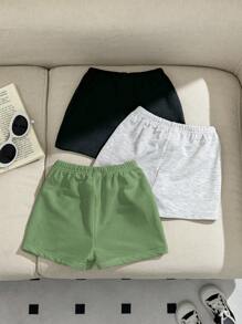 SHEIN 3Pcs Baby Boy Sports Shorts Set With Elastic Waist & Decorative Strap - Multicolor - View 2