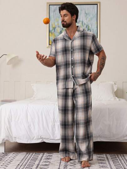 DAZY Summer Plaid Multi-Color Men's 2 Pieces Loungewear Sets Pajama