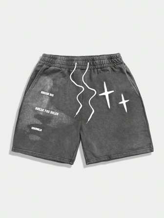 Street Life Shorts décontractés polyvalents pour hommes avec imprimé lettres et cordon de serrage à la taille avec poches