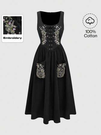 Goth Abito midi stile gotico rinascimentale scuro, con ricamo a pelle di serpente, in stile medievale vintage per donne