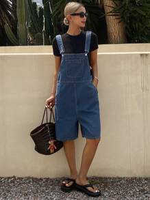 Livesso Summer New Loose Casual Women Denim Bib Pants
