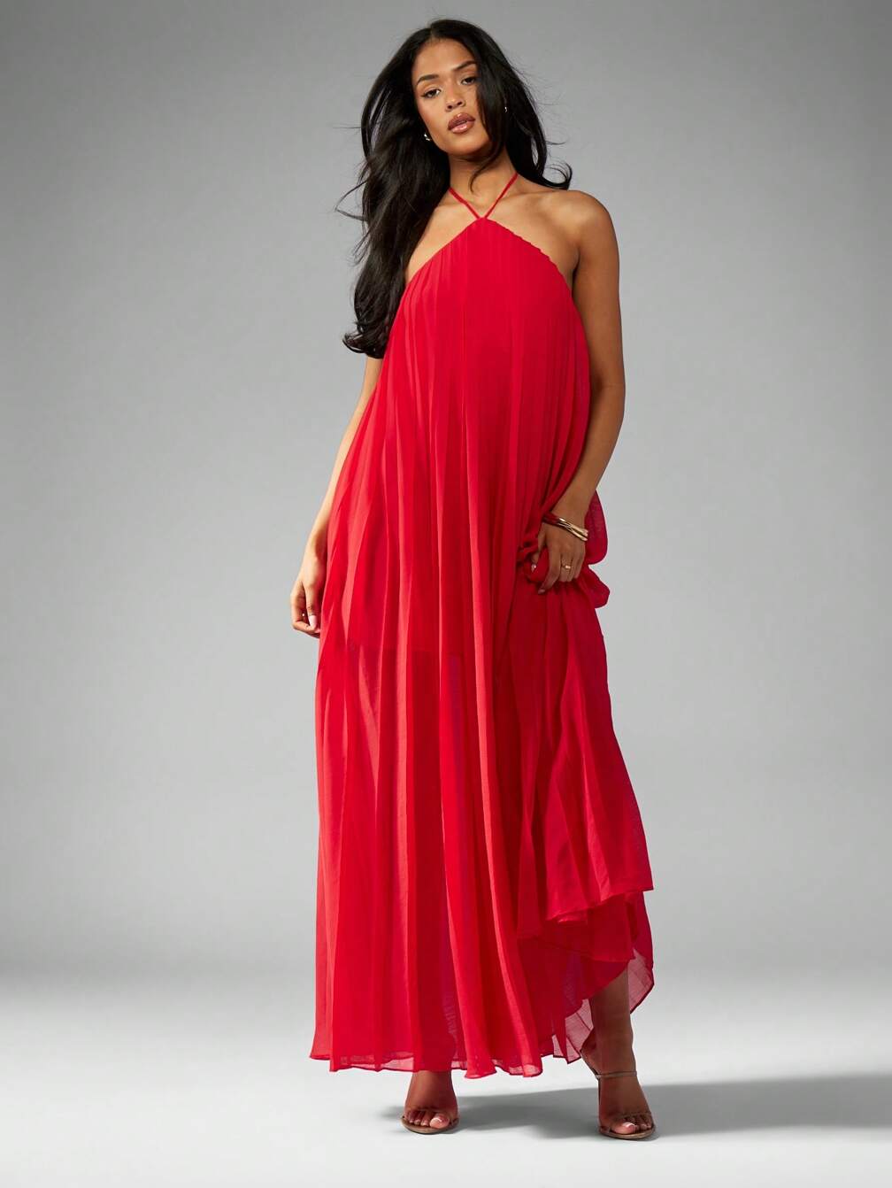 christmas halter dress MISSGUIDED Pleated Georgette Maxi Halter Dress Christmas,L
