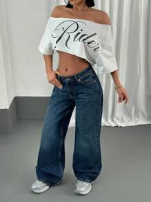 EURMUSE Women's Y2K Pocket Decorated Wide Leg Loose Casual Versatile Jeans Women Clothing Y2k Women Summer Clothing Women S Summer Shirts Women Summer Sets Women Jeans Plus Size - Dark Wash - View 3