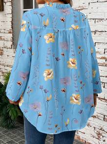 EMERY ROSE 大码V领长袖衬衫，简约时尚，适合夏季 - 藍色 - 查看 2