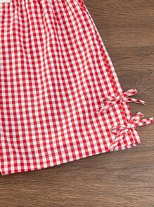 2pcs/Set Teen Girls' Plaid Sleeveless Top And Shorts, Fashionable Summer Outfitholiday,Summer,Travel,Getaway - Red - View 4